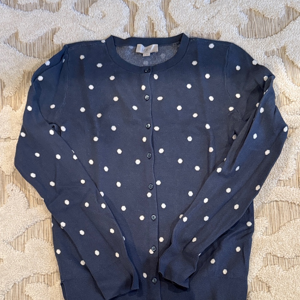 LOFT Navy Cardigan with White Dots